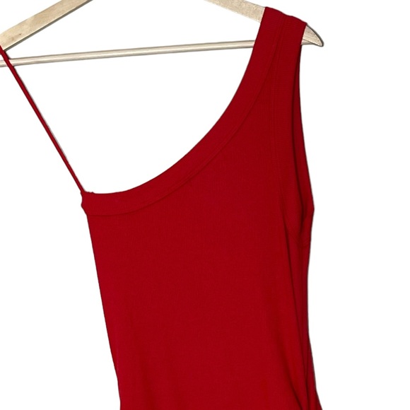 Michael Stars Coco One Shoulder Ultra Ribbed Knit Midi Dress Size M Salsa Red - Picture 10 of 15